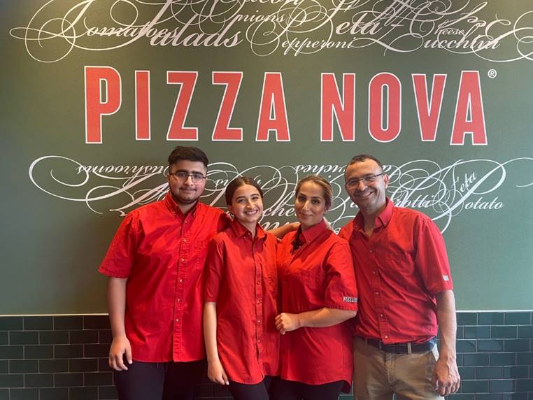he Said family prepares to open its second Pizza Nova location in Courtice, Ont., this summer. From right to left: Jawaid Said, Freshta Said, Sadaf Said, & Omar Said.