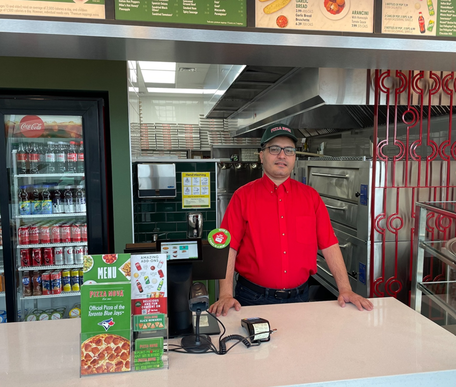 A franchisee since 2012, Adjmal Nusrat opens his second franchise location with Pizza Nova in Oakville, Ontario, April 15, 2024.