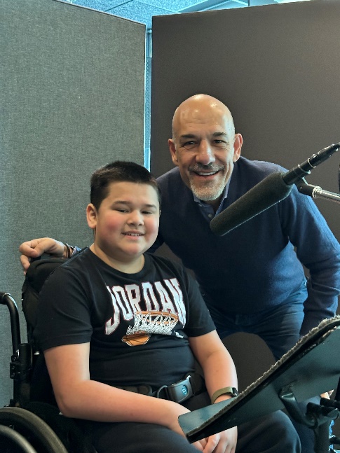 Domenic Primucci, president of Pizza Nova and George, brand ambassador of Variety Ontario, recording Pizza Nova’s iconic radio commercial for the launch of That’s Amore Pizza For Kids’ 25th anniversary campaign on April 26, 2024.