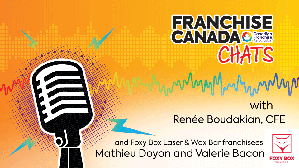 foxy box laser & wax bar podcast logo with orange background and microphone - Franchise Canada Chats with Renée Boudakian, CFE